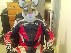 Sli paws off in motorcycle leathers